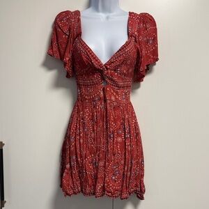 Angie Coral Red Patterned Mini Dress